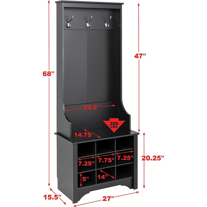 Gracie Oaks Angelica Hall Tree 27'' Wide with Bench and Shoe Storage